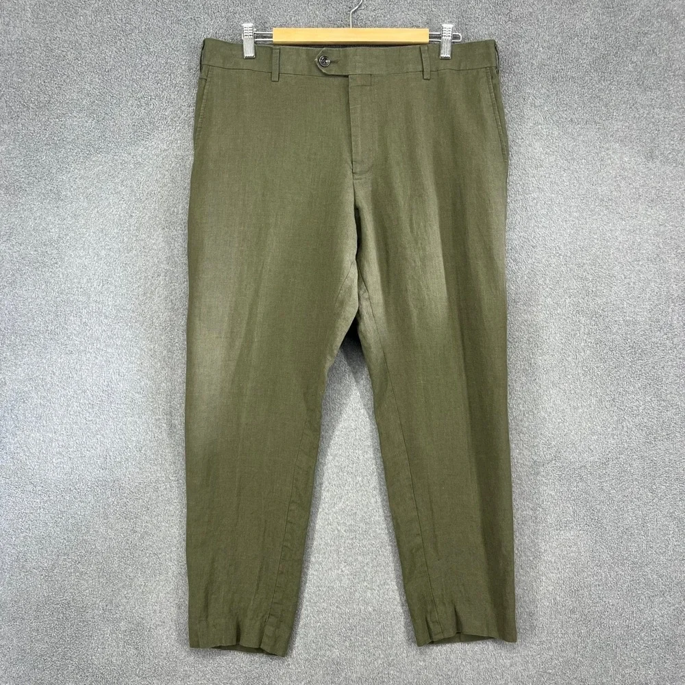 Charles Tyrwhitt Slim Fit Linen Dress Pants Khaki Green Men 38W 32L (35in X 27in